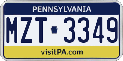PA license plate MZT3349