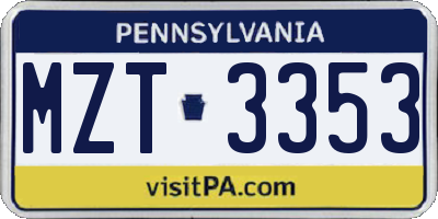 PA license plate MZT3353