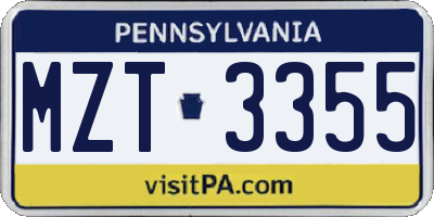 PA license plate MZT3355