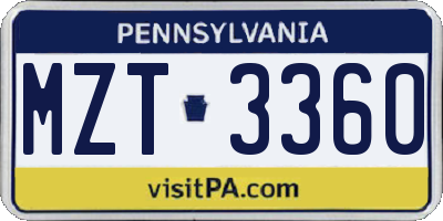 PA license plate MZT3360