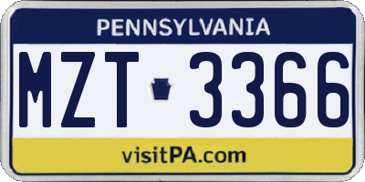 PA license plate MZT3366