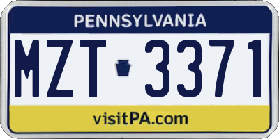 PA license plate MZT3371