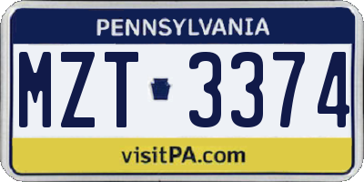 PA license plate MZT3374