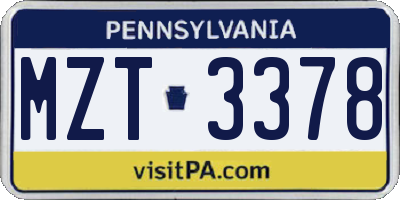 PA license plate MZT3378