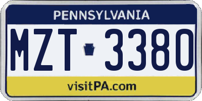 PA license plate MZT3380