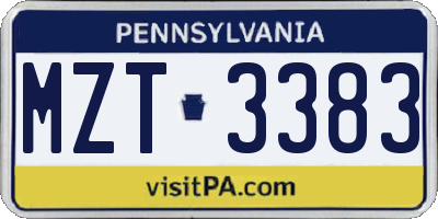 PA license plate MZT3383