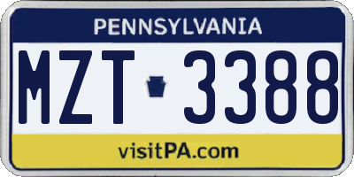 PA license plate MZT3388
