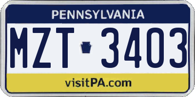 PA license plate MZT3403