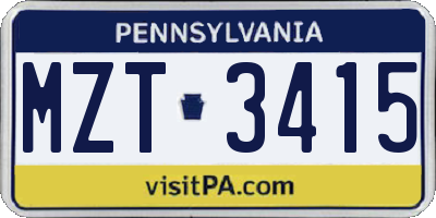 PA license plate MZT3415