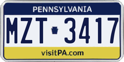 PA license plate MZT3417
