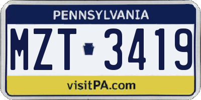 PA license plate MZT3419