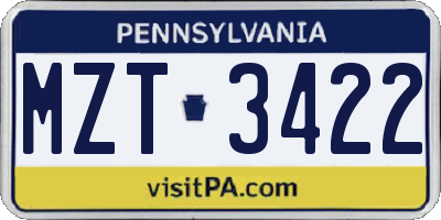 PA license plate MZT3422