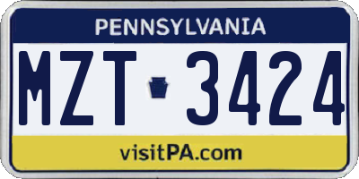 PA license plate MZT3424