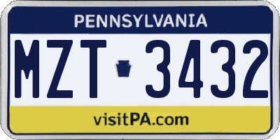PA license plate MZT3432