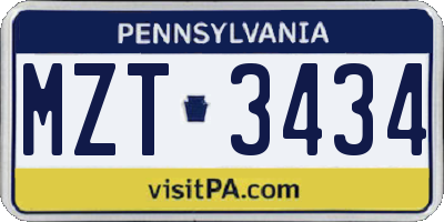 PA license plate MZT3434