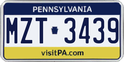 PA license plate MZT3439