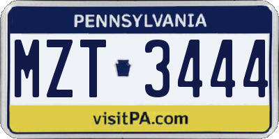 PA license plate MZT3444