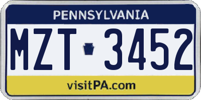 PA license plate MZT3452