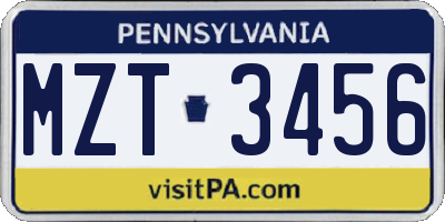 PA license plate MZT3456