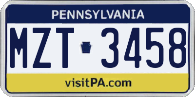 PA license plate MZT3458
