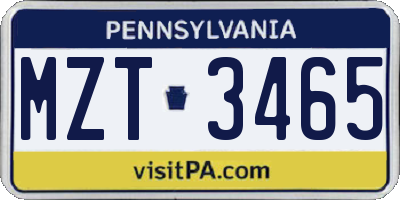 PA license plate MZT3465