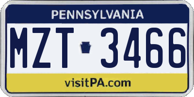 PA license plate MZT3466