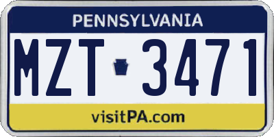 PA license plate MZT3471