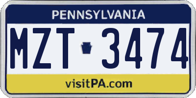 PA license plate MZT3474