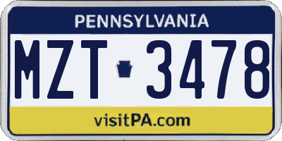 PA license plate MZT3478