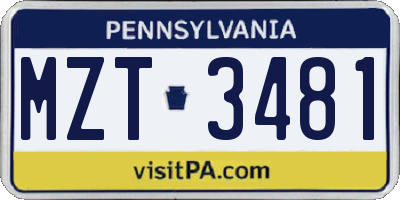 PA license plate MZT3481