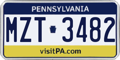 PA license plate MZT3482