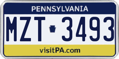 PA license plate MZT3493