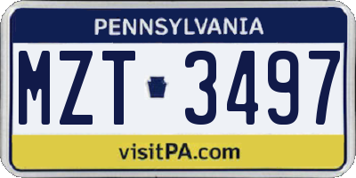 PA license plate MZT3497