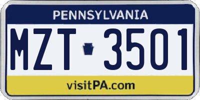 PA license plate MZT3501