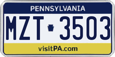 PA license plate MZT3503