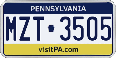 PA license plate MZT3505