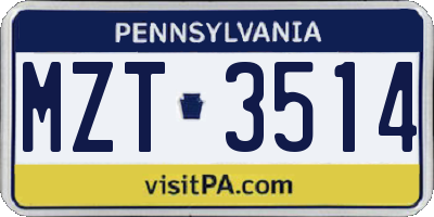 PA license plate MZT3514