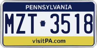 PA license plate MZT3518