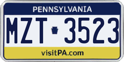 PA license plate MZT3523