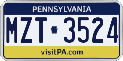 PA license plate MZT3524