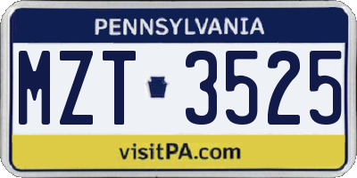 PA license plate MZT3525