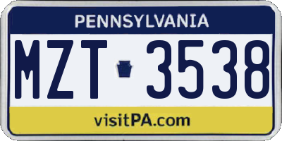 PA license plate MZT3538