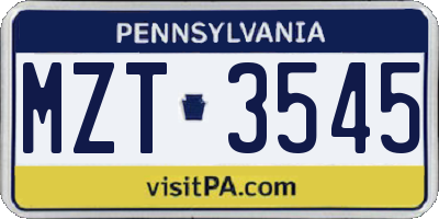 PA license plate MZT3545