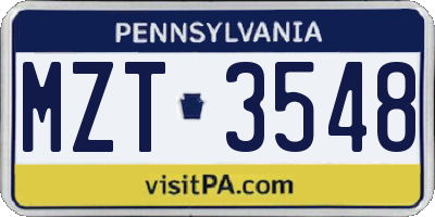 PA license plate MZT3548