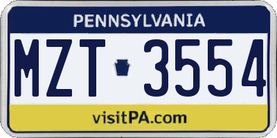 PA license plate MZT3554