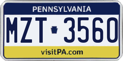 PA license plate MZT3560