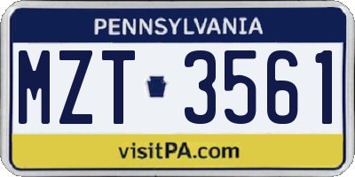 PA license plate MZT3561