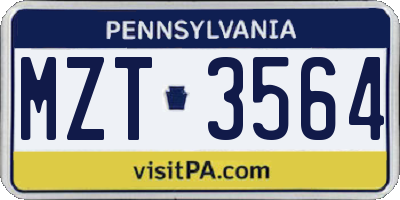 PA license plate MZT3564