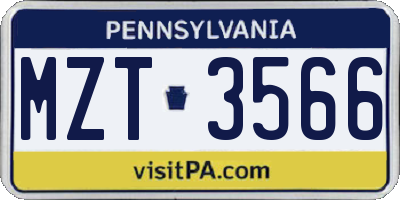 PA license plate MZT3566