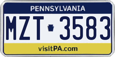 PA license plate MZT3583